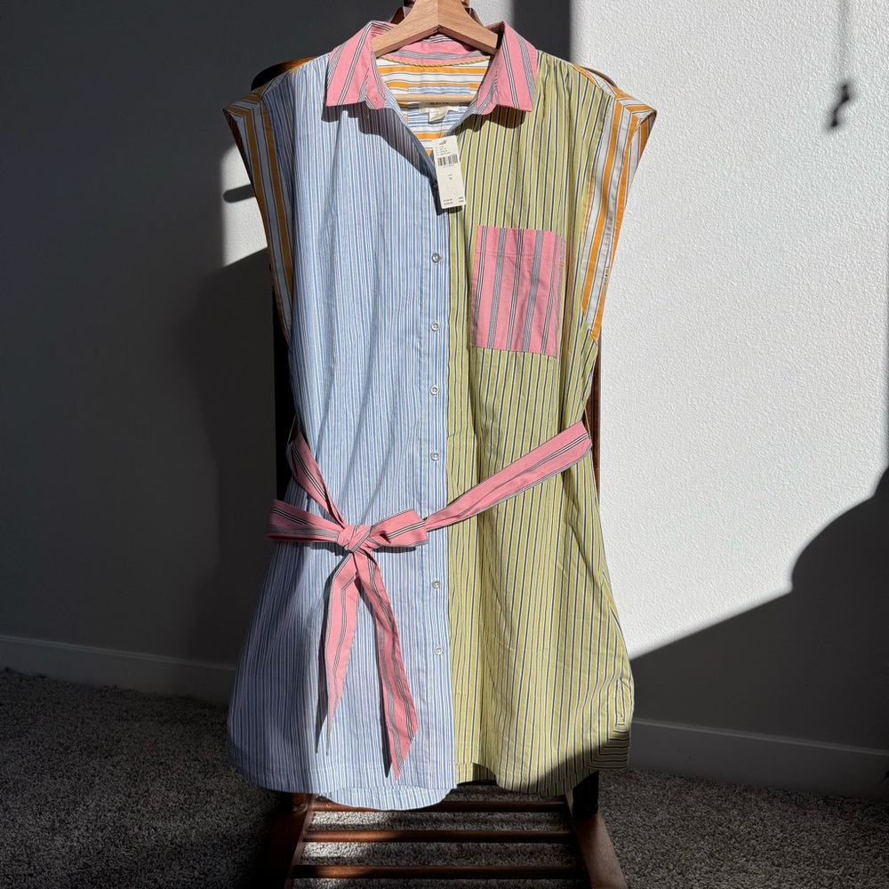 NWT Anthropologie Maeve Colorblock Stripe Shirt Dress Resort M Coastal Resort - Picture 2 of 10
